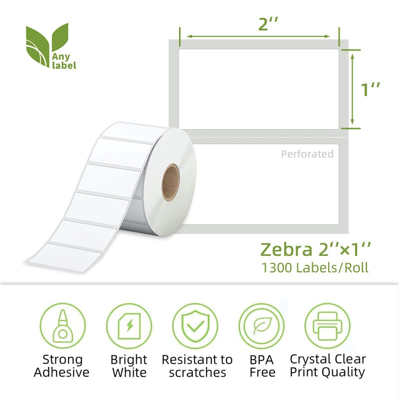 Anylabel 2" x 1" Direct Thermal Label, Paper for Barcodes Postage Address Perforated & Compatible with Rollo, Zebra, Munbyn, Nelko Printers(12 Rolls, 1300 Labels/Roll) - Image 2